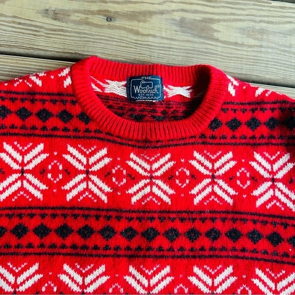 The Woolrich Woman Vintage Wool Sweater Red White Black Knit Crewneck 80s 90s - Picture 7 of 11